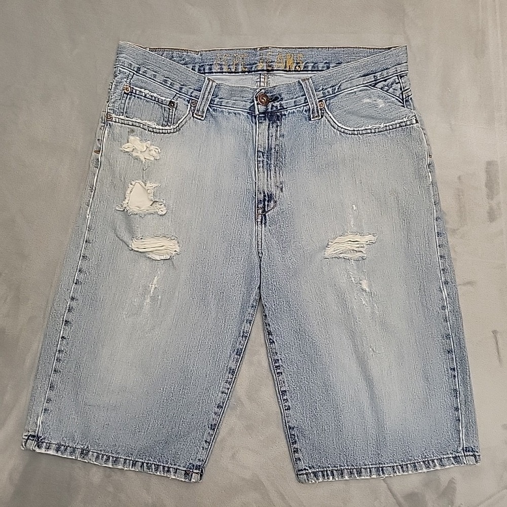 Pepe Jeans London Denim Shorts Men 34 Light Blue Distressed Y2K Grunge‎ Skater